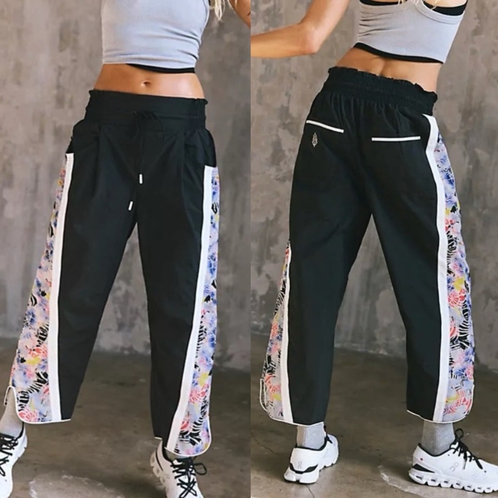 NWT Free People FP Movement Champ Is Here Printed Pants Black